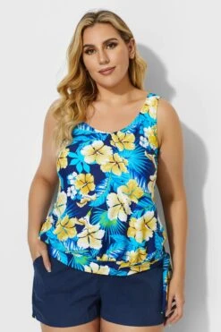 Elegant Floral Printed Side Tie Tankini Top 8 Elegant Floral Printed Side Tie Tankini Top -Meetcurve Shop b detan009002t 1