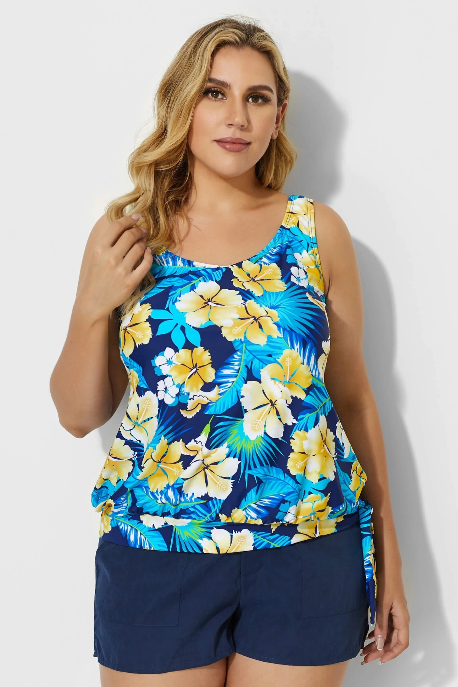 Elegant Floral Printed Side Tie Tankini Top 6 Elegant Floral Printed Side Tie Tankini Top - Image 4