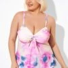 Tie Dye Tie Front Tankini Top For Lady -Meetcurve Shop b detan024002 1
