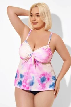 Tie Dye Tie Front Tankini Top For Lady -Meetcurve Shop b detan024002 4