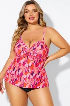 Multi Colors Tie Front Sweetheart Neckline Tankini Top