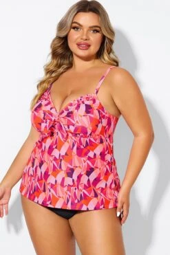 Multi Colors Tie Front Sweetheart Neckline Tankini Top -Meetcurve Shop b detan024005 5