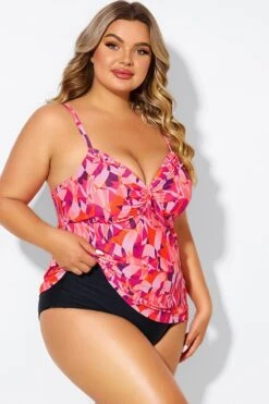 Multi Colors Tie Front Sweetheart Neckline Tankini Top -Meetcurve Shop b detan024005 6
