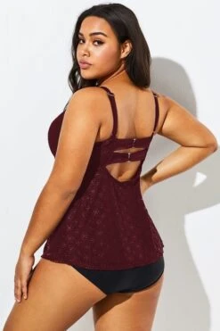 Wine Flyaway Flowy Twist Front Tankini Top -Meetcurve Shop b detan030002 55