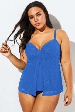 Blue Twist-front Sweetheart Neckline Tankini Top -Meetcurve Shop b detan030003 33