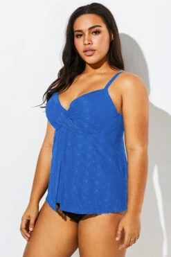 Blue Twist-front Sweetheart Neckline Tankini Top -Meetcurve Shop b detan030003 44