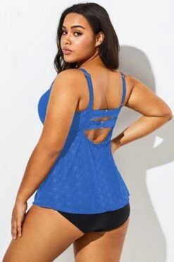 Blue Twist-front Sweetheart Neckline Tankini Top -Meetcurve Shop b detan030003 55