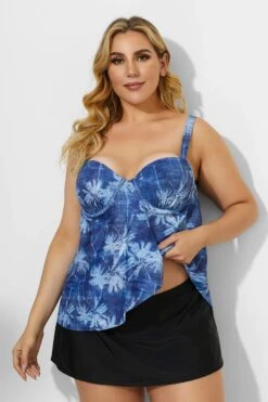 Palm Leaves Printed Sweetheart Neckline Underwire Tankini Set 9 Palm Leaves Printed Sweetheart Neckline Underwire Tankini Set -Meetcurve Shop b detan031002 2