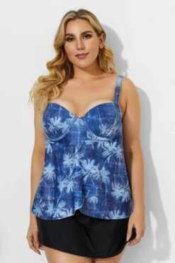 Palm Leaves Printed Sweetheart Neckline Underwire Tankini Set 8 Palm Leaves Printed Sweetheart Neckline Underwire Tankini Set -Meetcurve Shop b detan031002 4