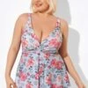 Flower Print V-Neck Underwire Elegant Tankini Top -Meetcurve Shop b detan049003 1