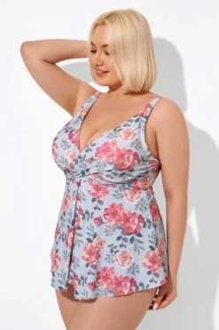 Flower Print V-Neck Underwire Elegant Tankini Top -Meetcurve Shop b detan049003 4