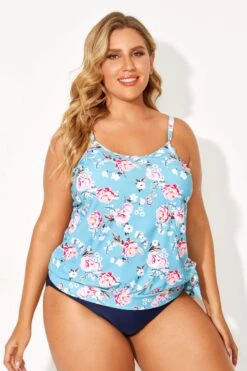 Floral Printed Self-tie Halter Straps Tankini Top -Meetcurve Shop b detan053002 4