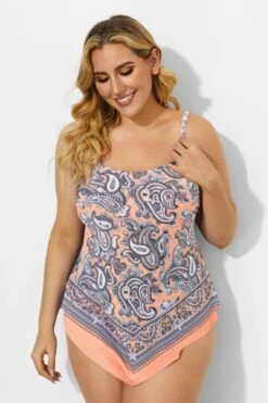 Printed Scarf Bandeau Tankini Top For Lady -Meetcurve Shop b detan060003 44