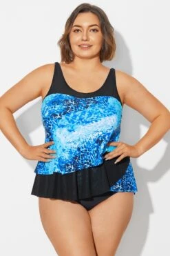 Plus Size Sea Pattern Scoop Neck Tankini Top 12 Plus Size Sea Pattern Scoop Neck Tankini Top -Meetcurve Shop b detan063006 5