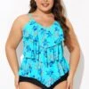 Flower Printed V-neck Ruffle Women Tankini Top 1 Flower Printed V-neck Ruffle Women Tankini Top -Meetcurve Shop b detan076007 1 2