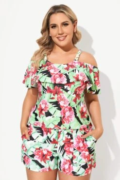 Meetcurve Shop 60 Floral Printed Off The Shoulder Women Tankini Set