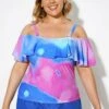 Square Collar Tie Dye Underwire Adjustable Straps Tankini Top -Meetcurve Shop b detan086002 1
