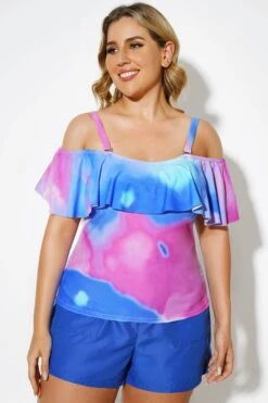 Square Collar Tie Dye Underwire Adjustable Straps Tankini Top 8 Square Collar Tie Dye Underwire Adjustable Straps Tankini Top -Meetcurve Shop b detan086002 3