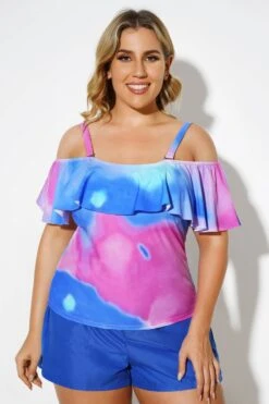 Square Collar Tie Dye Underwire Adjustable Straps Tankini Top 9 Square Collar Tie Dye Underwire Adjustable Straps Tankini Top -Meetcurve Shop b detan086002 4