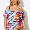 Colourful Leaves Printed Underwire Tankini Top 1 Colourful Leaves Printed Underwire Tankini Top -Meetcurve Shop b detan086003 1