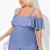 Blue Off The Shoulder Tankini Top