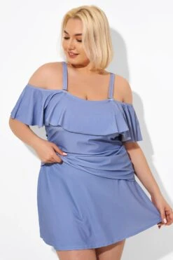 Blue Off The Shoulder Tankini Top -Meetcurve Shop b detan086005 3