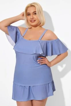 Blue Off The Shoulder Tankini Top -Meetcurve Shop b detan086005 4