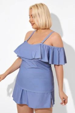 Blue Off The Shoulder Tankini Top -Meetcurve Shop b detan086005 5