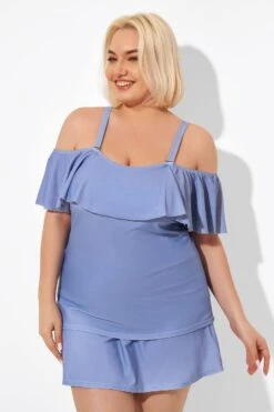 Blue Off The Shoulder Tankini Top -Meetcurve Shop b detan086005 6
