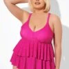 Pink V-neck Tankini Top With Ruffled Hem -Meetcurve Shop b detan122001 1