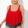 Red Ruched Flounce U-neck Blouson Tankini Top -Meetcurve Shop b detan129001 1