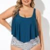 Blue Scoopneck Ruched Flounce Blouson Tankini Top 2 Blue Scoopneck Ruched Flounce Blouson Tankini Top -Meetcurve Shop b detan129002 1 1