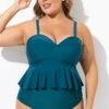 Green Ruched Hem Sweetheart Neckline Underwire Tankini Top -Meetcurve Shop b detan131001 1
