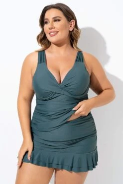 Green Twist Front Shirred Underwire Tankini Top -Meetcurve Shop b detan141001 4