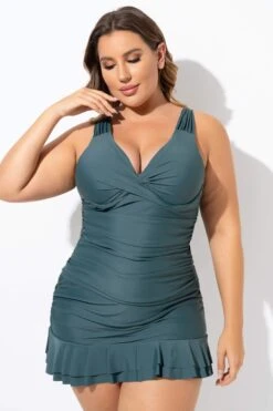 Green Twist Front Shirred Underwire Tankini Top -Meetcurve Shop b detan141001 6