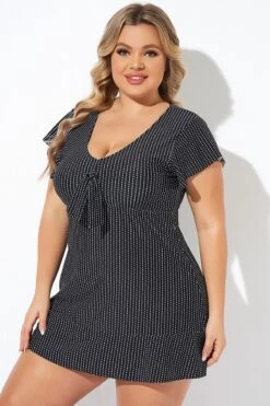 Textured Dot Flutter-Sleeve Cap Sleeves Tankini Top -Meetcurve Shop b detan166001 3