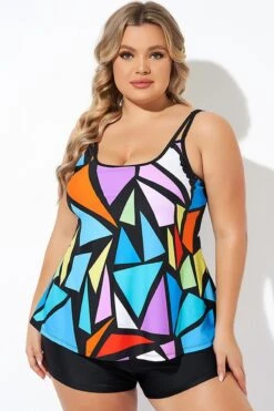 Colorful Adjustable Strap Geometric Print Tankini Top 11 Colorful Adjustable Strap Geometric Print Tankini Top -Meetcurve Shop b detan167001 4