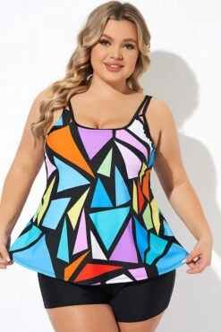 Colorful Adjustable Strap Geometric Print Tankini Top 12 Colorful Adjustable Strap Geometric Print Tankini Top -Meetcurve Shop b detan167001 5
