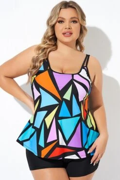 Colorful Adjustable Strap Geometric Print Tankini Top 13 Colorful Adjustable Strap Geometric Print Tankini Top -Meetcurve Shop b detan167001 6
