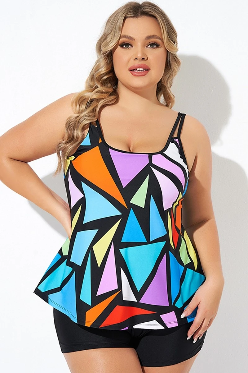 Colorful Adjustable Strap Geometric Print Tankini Top 8 Colorful Adjustable Strap Geometric Print Tankini Top - Image 6