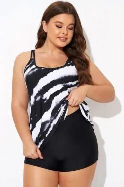 Tie Dye Print Color Block Women Tankini Top -Meetcurve Shop b detan167003 3