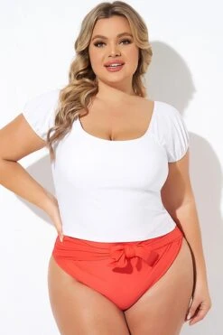Stylish White Puff Sleeve Woman Tankini Top 11 Stylish White Puff Sleeve Woman Tankini Top -Meetcurve Shop b detan168001 4