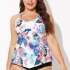 Flower Printed Racerback V Neckline Tankini Top 1 Flower Printed Racerback V Neckline Tankini Top -Meetcurve Shop b detan169001 1