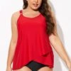Solid Red Flowy Front Full Straight Back Tankini Top 2 Solid Red Flowy Front Full Straight Back Tankini Top -Meetcurve Shop b detan170001 1 1