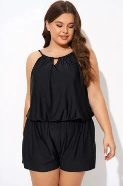 Black High Neck Fashion Tankini Top -Meetcurve Shop b detan171001 3