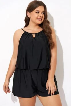 Black High Neck Fashion Tankini Top -Meetcurve Shop b detan171001 4