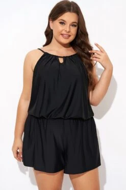 Black High Neck Fashion Tankini Top -Meetcurve Shop b detan171001 5