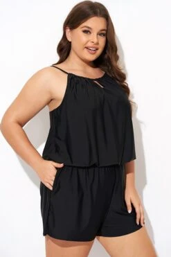 Black High Neck Fashion Tankini Top -Meetcurve Shop b detan171001 6