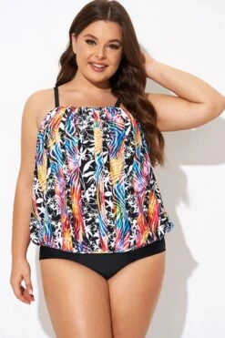 Detachable Neck Strap Blouson Bandeau Tankini Top -Meetcurve Shop b detan172001 3