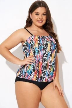 Detachable Neck Strap Blouson Bandeau Tankini Top -Meetcurve Shop b detan172001 5